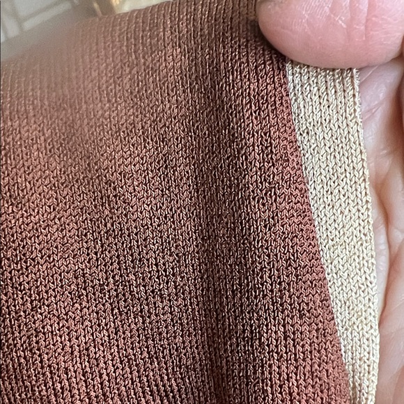 VINTAGE SCARF 80s Ombre 3-tone Tan Brown and Cream Knit Jersey w Fringe - Picture 15 of 15